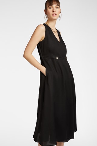 Vestido cruzado de lino - Negro