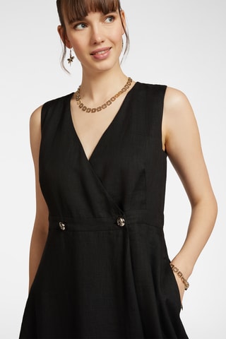 Vestido cruzado de lino - Negro