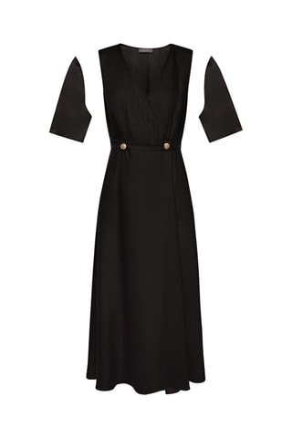 Vestido cruzado de lino - Negro