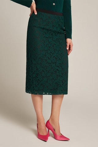 Falda midi de encaje - Negro y verde