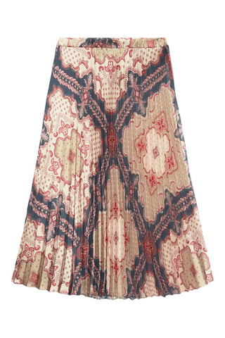 Falda plisada - Beige, rojo y azul