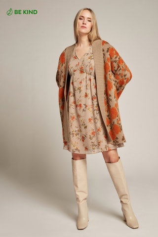 Vestido recto - Beige, rojo y verde
