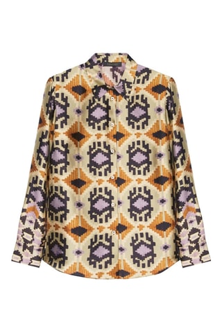 Camisa - Beige, verde, naranja y gris