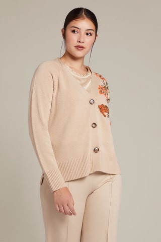 Cárdigan de lana y cachemir - Beige, verde, marrón y naranja