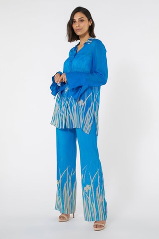 Pantalón recto - Beige y azul