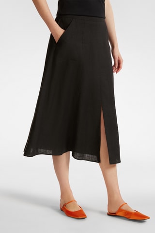 Falda trapecio de lino - Negro