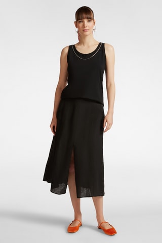 Falda trapecio de lino - Negro