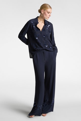 Pantalón wide leg de tiro alto - Azul