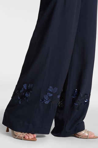 Pantalón wide leg de tiro alto - Azul