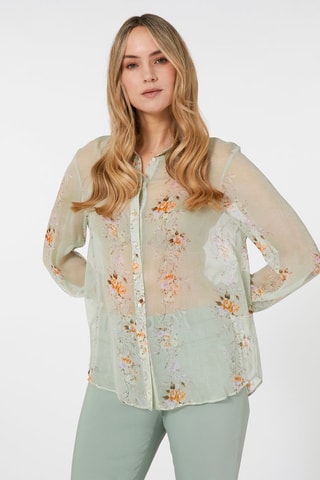 Camisa de flores - Verde, marrón y naranja