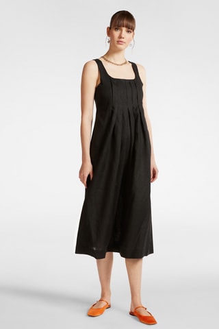 Vestido evasé de lino - Negro