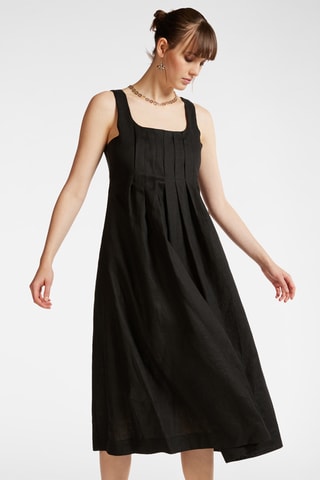 Vestido evasé de lino - Negro
