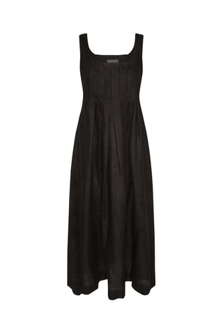Vestido evasé de lino - Negro
