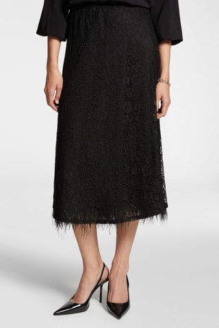 Falda midi de encaje tiro alto - Negro