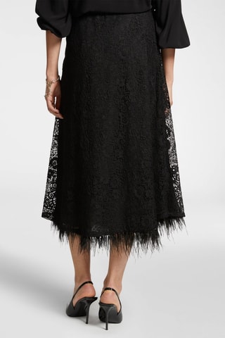 Falda midi de encaje tiro alto - Negro