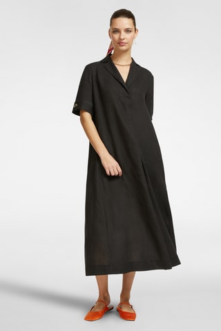 Vestido midi de lino - Negro
