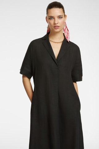 Vestido midi de lino - Negro