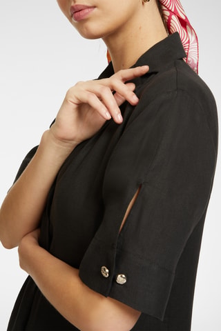 Vestido midi de lino - Negro