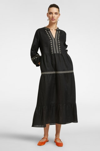 Vestido recto de lino - Negro
