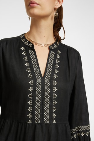 Vestido recto de lino - Negro