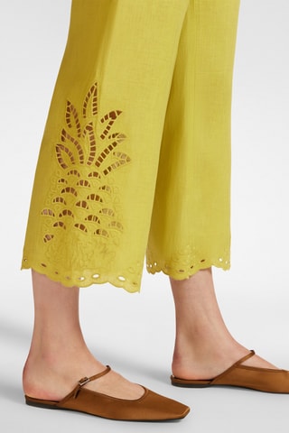 Pantalón 7/8 de tiro alto de lino - Amarillo