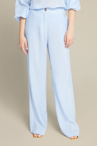 Pantalón recto de lino - Blanco y azul