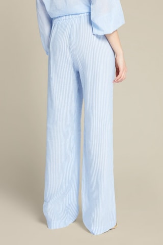 Pantalón recto de lino - Blanco y azul