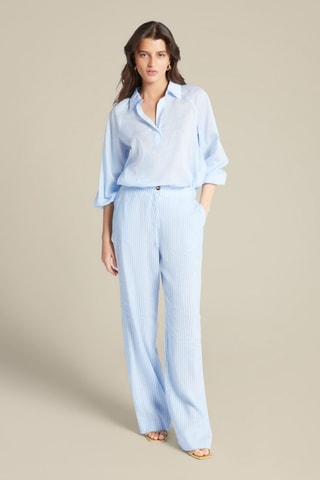 Pantalón recto de lino - Blanco y azul