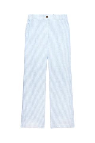 Pantalón recto de lino - Blanco y azul