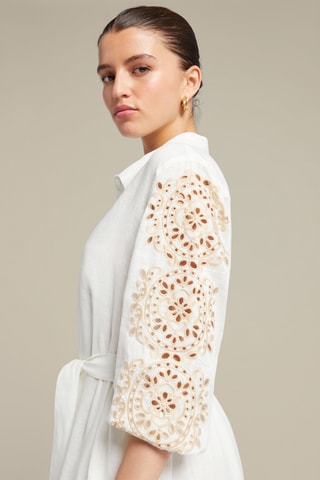 Vestido camisero de lino - Blanco