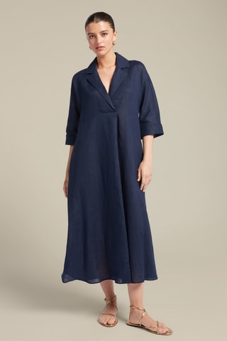 Vestido midi de lino - Azul