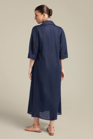 Vestido midi de lino - Azul