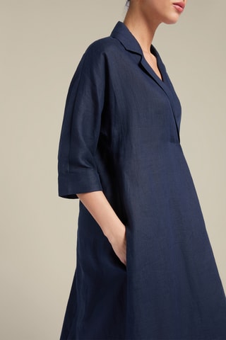 Vestido midi de lino - Azul