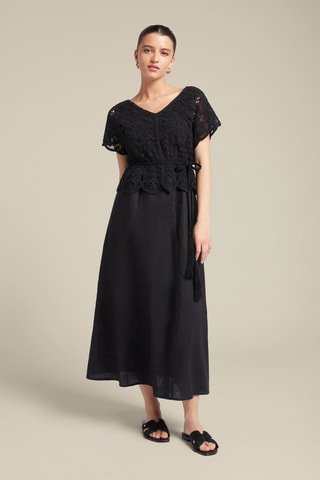Vestido evasé de lino - Negro