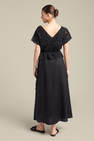 Vestido evasé de lino - Negro