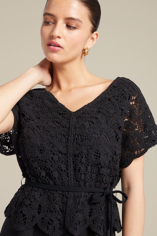 Vestido evasé de lino - Negro