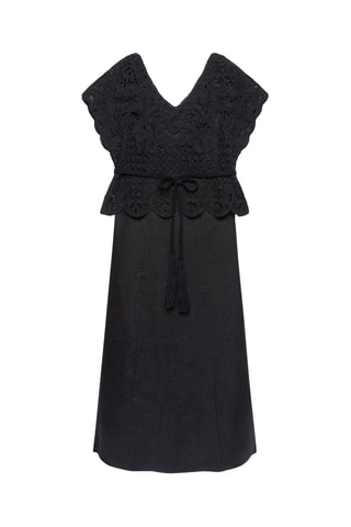 Vestido evasé de lino - Negro