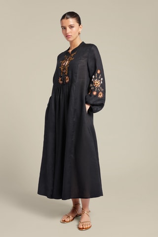 Vestido midi de lino - Negro