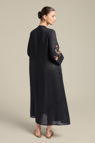 Vestido midi de lino - Negro