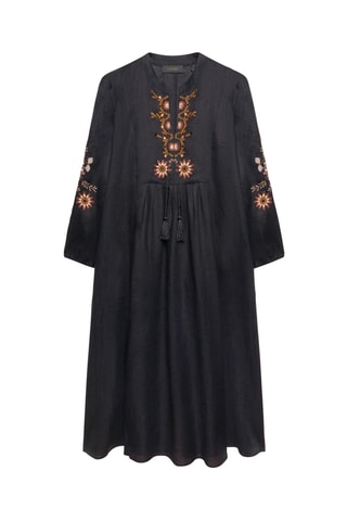 Vestido midi de lino - Negro
