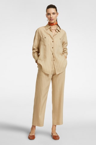 Pantalón regular fit 7/8 de lino de tiro alto - Blanco