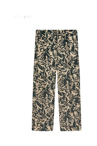 Pantalón recto 7/8 - Negro y beige