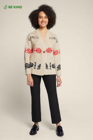 Cárdigan de lana y cachemir - Negro, beige y rojo