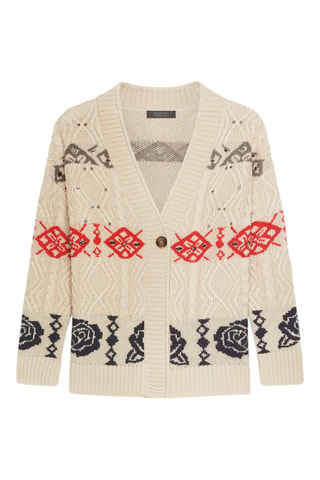 Cárdigan de lana y cachemir - Negro, beige y rojo