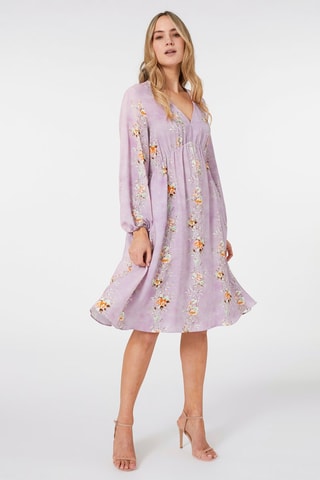 Vestido evasé de flores - Blanco, amarillo y violeta
