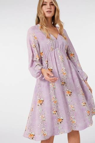Vestido evasé de flores - Blanco, amarillo y violeta