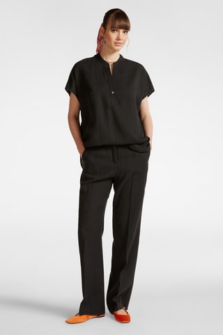 Pantalón relaxed de lino de tiro alto - Negro