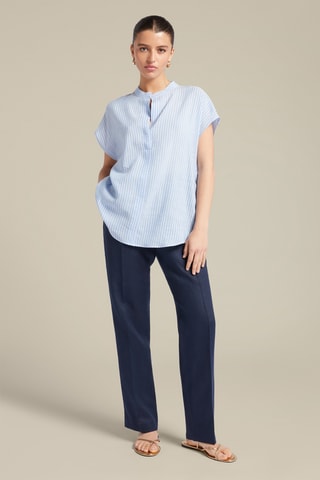 Pantalón de tiro alto de lino - Azul