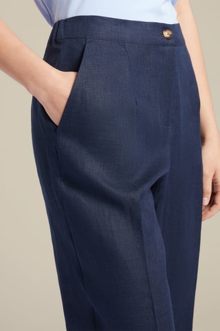 Pantalón de tiro alto de lino - Azul