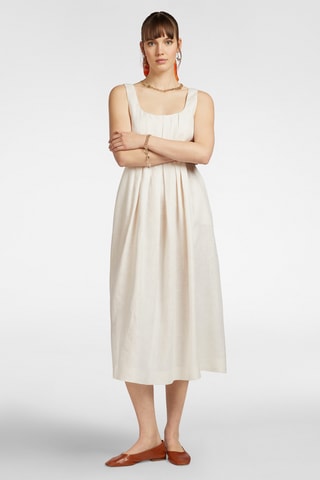Vestido evasé de lino - Blanco